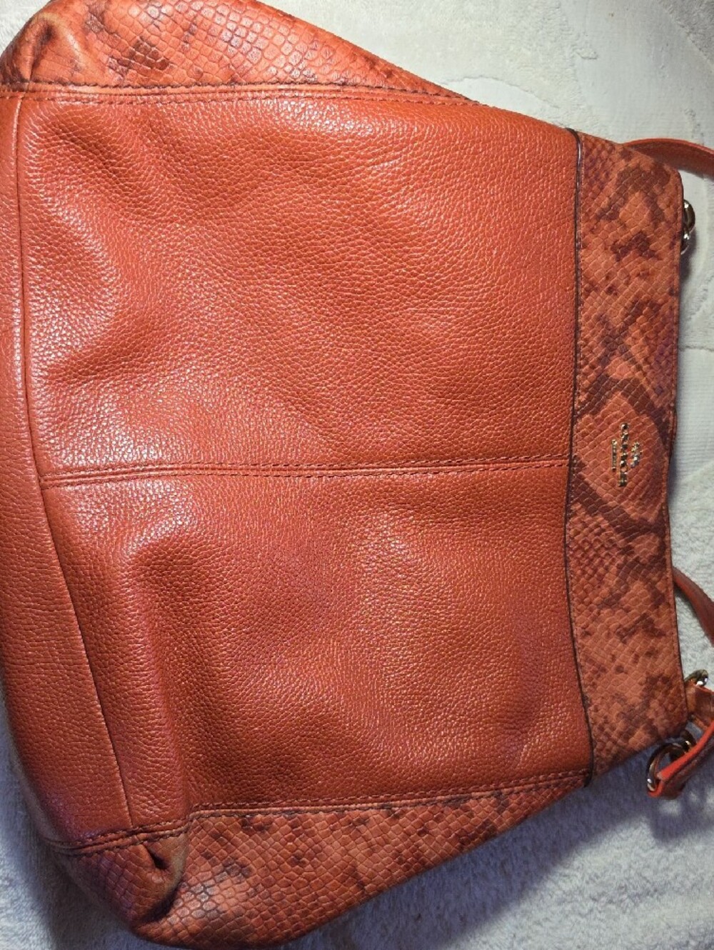 Coach Rust Leather Shoulder Bag with Snakeskin-Print Trim - Picture 12 of 16